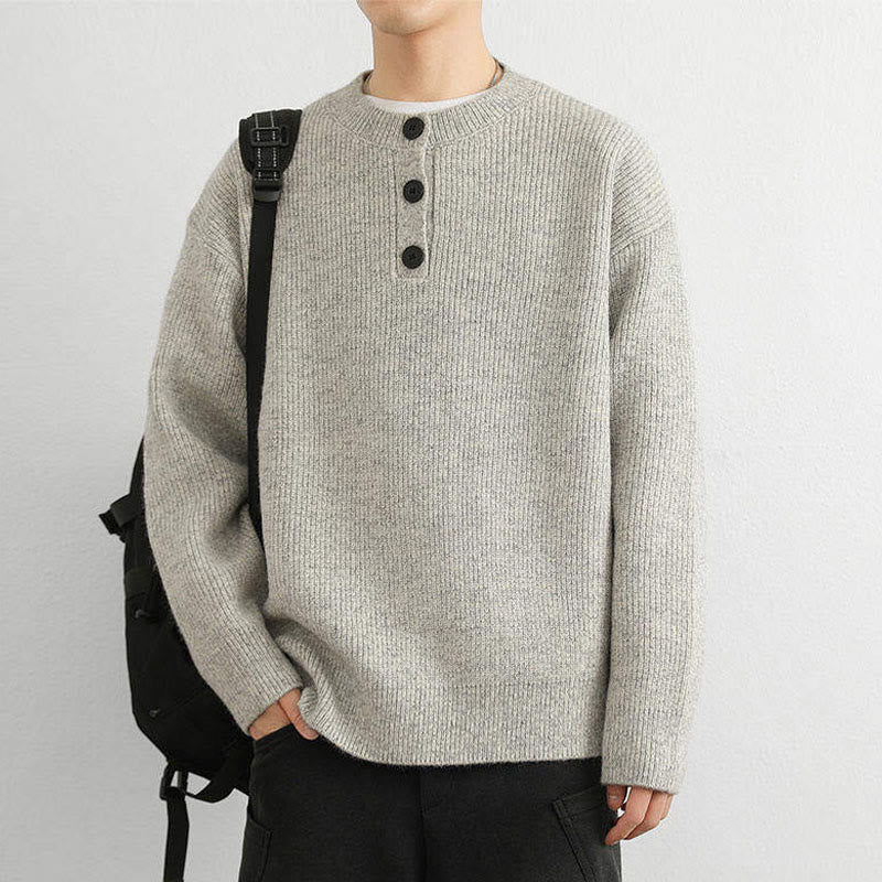 Maglione lavorato a maglia a maniche lunghe da uomo, caldo, invernale, con scollo a V, bottoni e design a coste , Buddha Stones - image 10