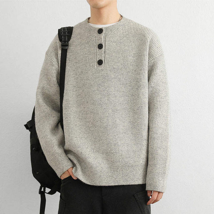 Maglione lavorato a maglia a maniche lunghe da uomo, caldo, invernale, con scollo a V, bottoni e design a coste , Buddha Stones - image 10