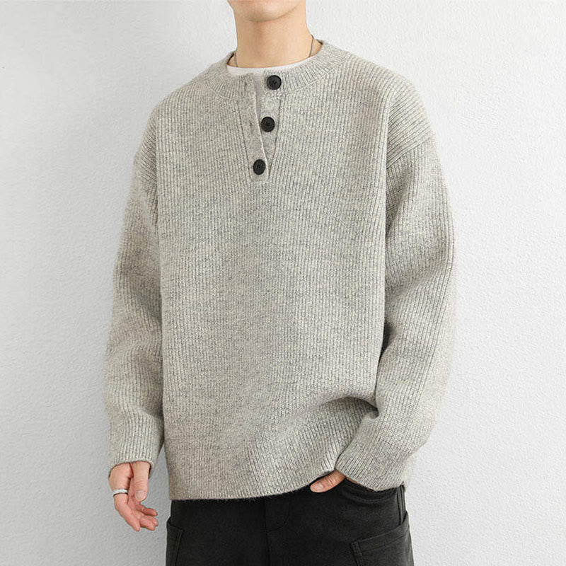 Maglione lavorato a maglia a maniche lunghe da uomo, caldo, invernale, con scollo a V, bottoni e design a coste , Buddha Stones - image 9
