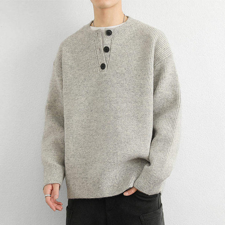 Maglione lavorato a maglia a maniche lunghe da uomo, caldo, invernale, con scollo a V, bottoni e design a coste , Buddha Stones - image 9