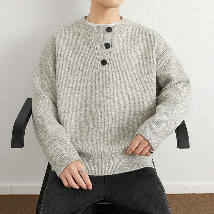 Maglione lavorato a maglia a maniche lunghe da uomo, caldo, invernale, con scollo a V, bottoni e design a coste , Buddha Stones - image 11