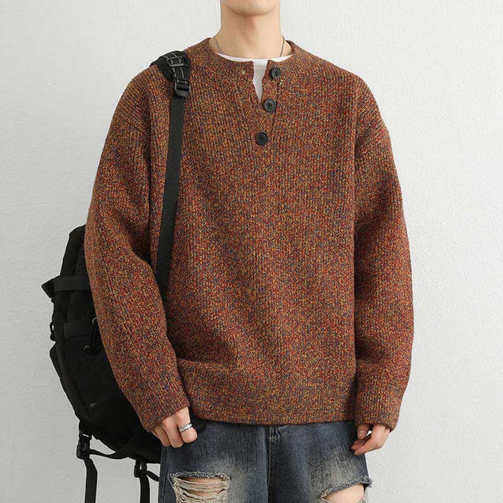Maglione lavorato a maglia a maniche lunghe da uomo, caldo, invernale, con scollo a V, bottoni e design a coste , Buddha Stones - image 4
