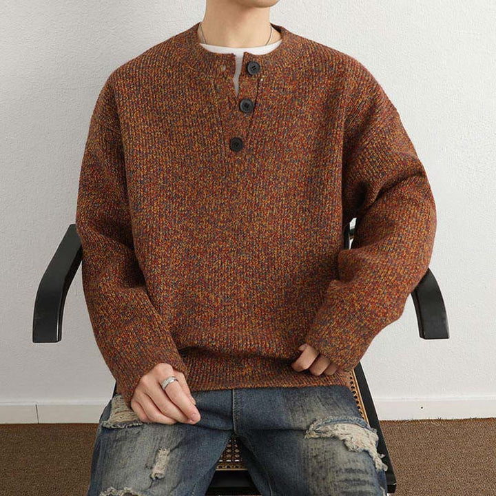 Maglione lavorato a maglia a maniche lunghe da uomo, caldo, invernale, con scollo a V, bottoni e design a coste , Buddha Stones - image 3