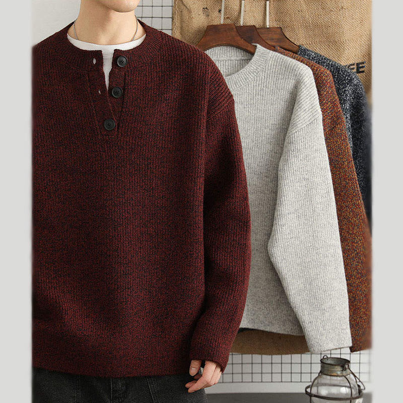 Maglione lavorato a maglia a maniche lunghe da uomo, caldo, invernale, con scollo a V, bottoni e design a coste , Buddha Stones - image 17