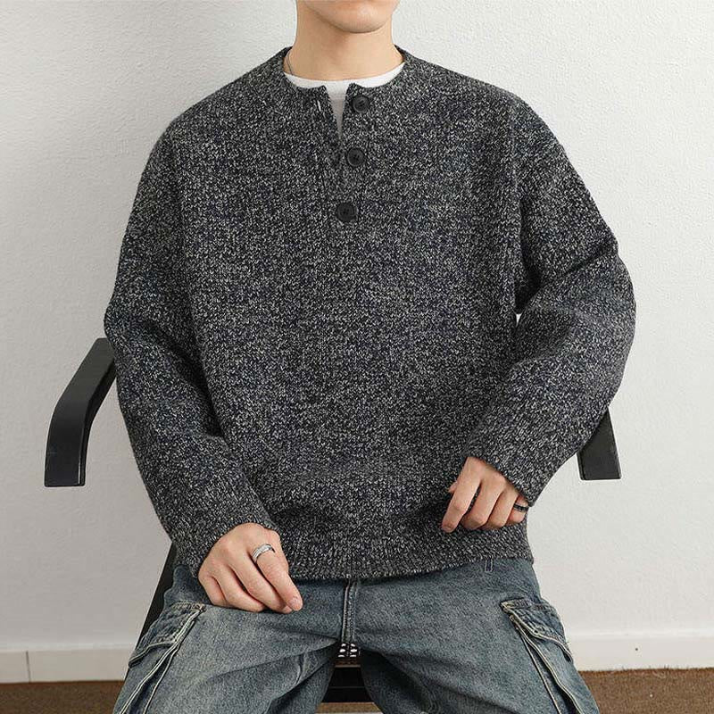 Maglione lavorato a maglia a maniche lunghe da uomo, caldo, invernale, con scollo a V, bottoni e design a coste , Buddha Stones - image 23