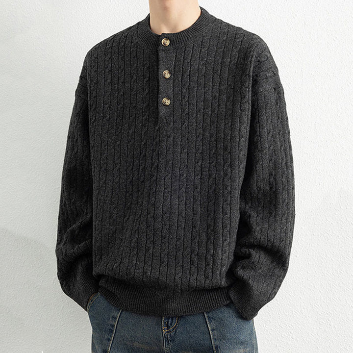 Maglione invernale da uomo a maniche lunghe con scollo rotondo e tre bottoni, modello intrecciato, motivo Buddha Stones - image 16