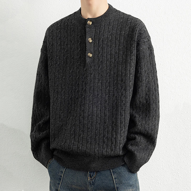 Maglione invernale da uomo a maniche lunghe con scollo rotondo e tre bottoni, modello intrecciato, motivo Buddha Stones - image 16