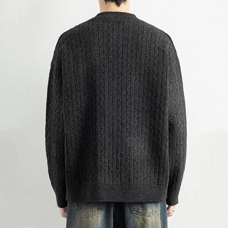 Maglione invernale da uomo a maniche lunghe con scollo rotondo e tre bottoni, modello intrecciato, motivo Buddha Stones - image 17