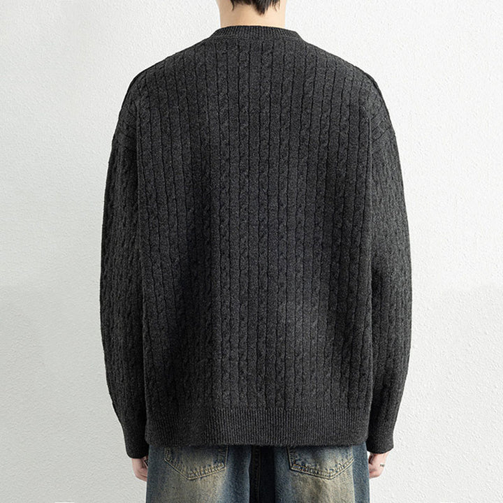 Maglione invernale da uomo a maniche lunghe con scollo rotondo e tre bottoni, modello intrecciato, motivo Buddha Stones - image 17