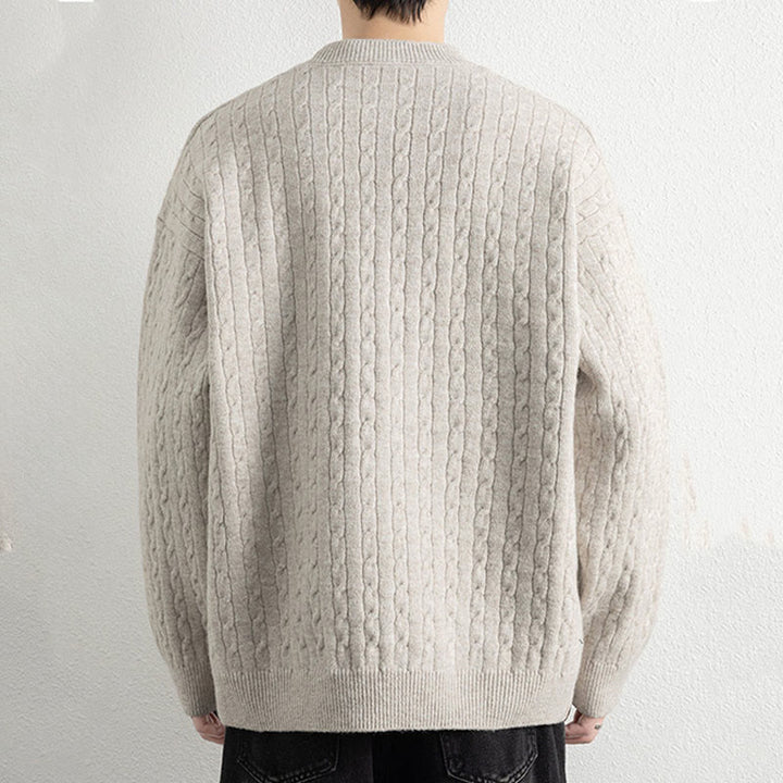 Maglione invernale da uomo a maniche lunghe con scollo rotondo e tre bottoni, modello intrecciato, motivo Buddha Stones - image 2