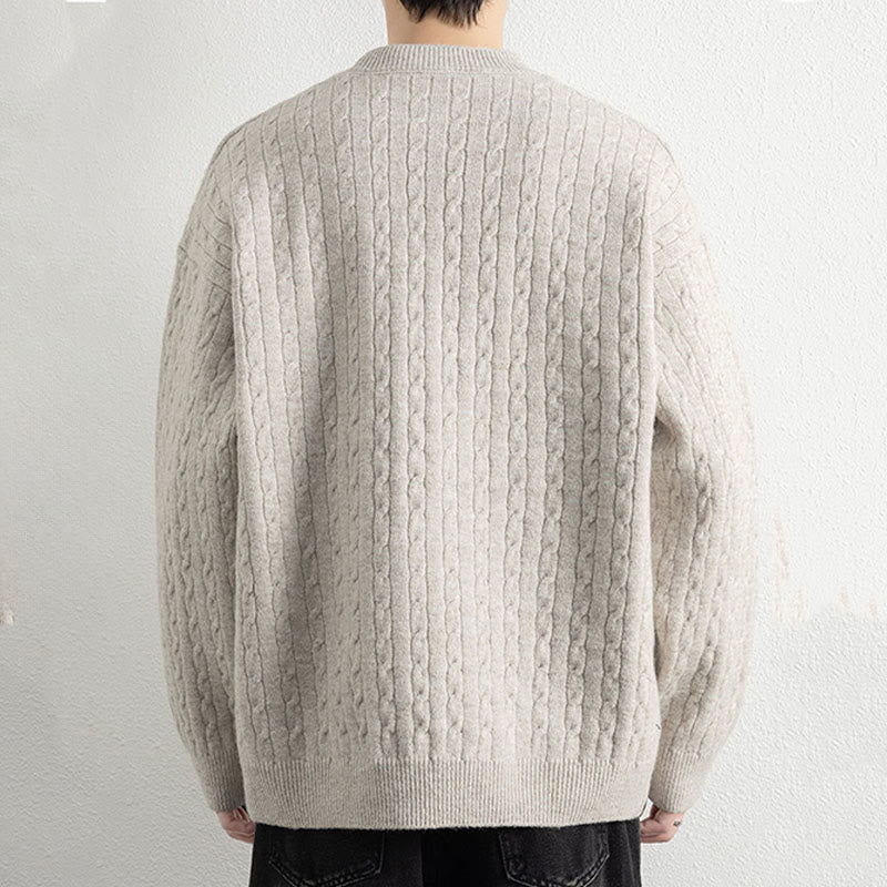 Maglione invernale da uomo a maniche lunghe con scollo rotondo e tre bottoni, modello intrecciato, motivo Buddha Stones - image 2