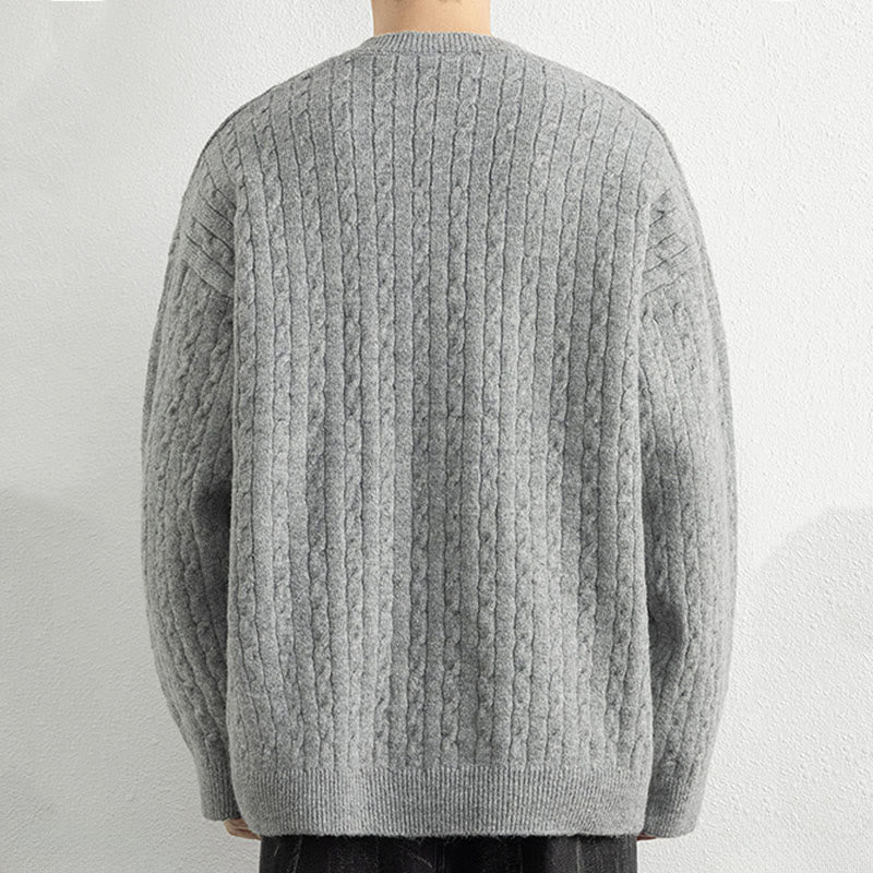 Maglione invernale da uomo a maniche lunghe con scollo rotondo e tre bottoni, modello intrecciato, motivo Buddha Stones - image 12