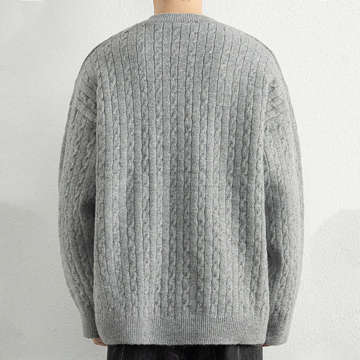 Maglione invernale da uomo a maniche lunghe con scollo rotondo e tre bottoni, modello intrecciato, motivo Buddha Stones - image 12