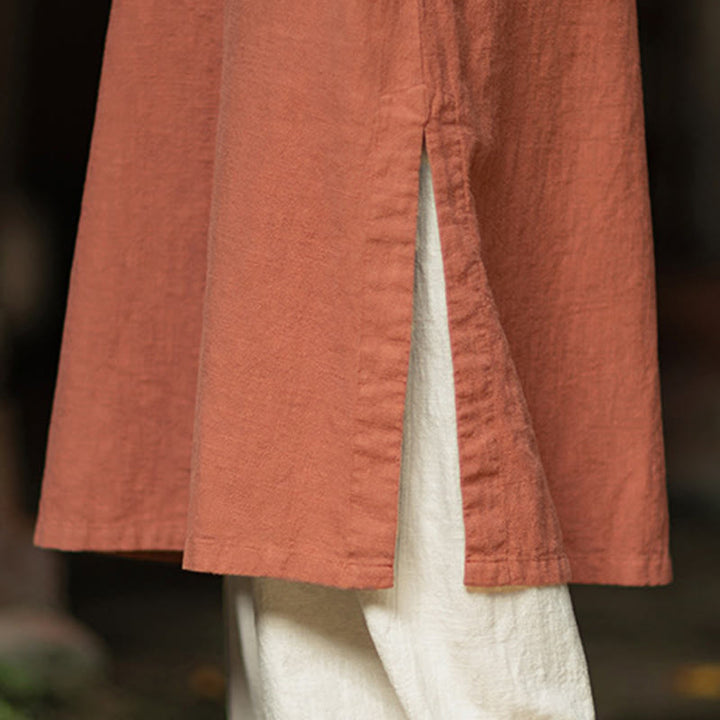 Abito midi in lino ramiè con tasche e maniche lunghe, motivo Buddha Stones , tinta unita, bottoni a rana - image 7