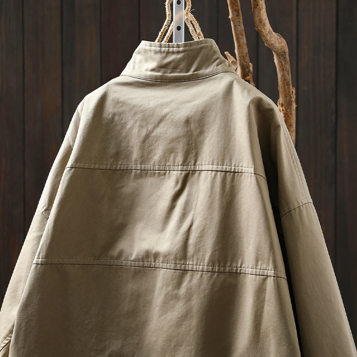 Giacca da donna in cotone di media lunghezza con bottoni autunnali, maniche lunghe e tasche , Buddha Stones - image 5