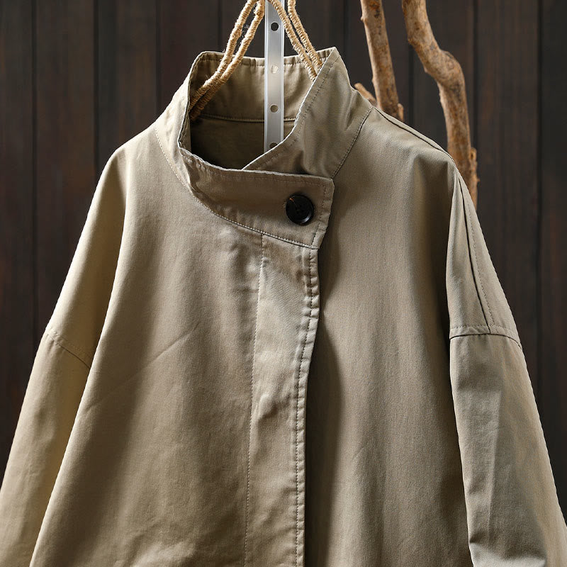 Giacca da donna in cotone di media lunghezza con bottoni autunnali, maniche lunghe e tasche , Buddha Stones - image 4