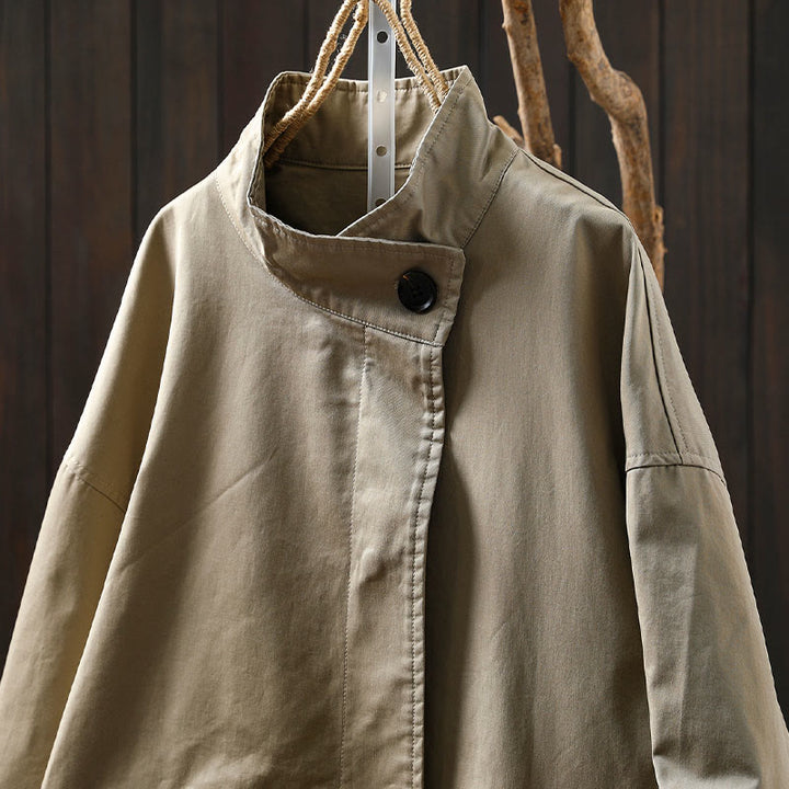 Giacca da donna in cotone di media lunghezza con bottoni autunnali, maniche lunghe e tasche , Buddha Stones - image 4