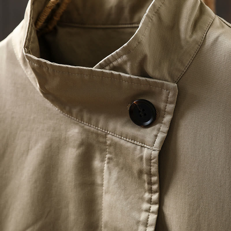 Giacca da donna in cotone di media lunghezza con bottoni autunnali, maniche lunghe e tasche , Buddha Stones - image 6