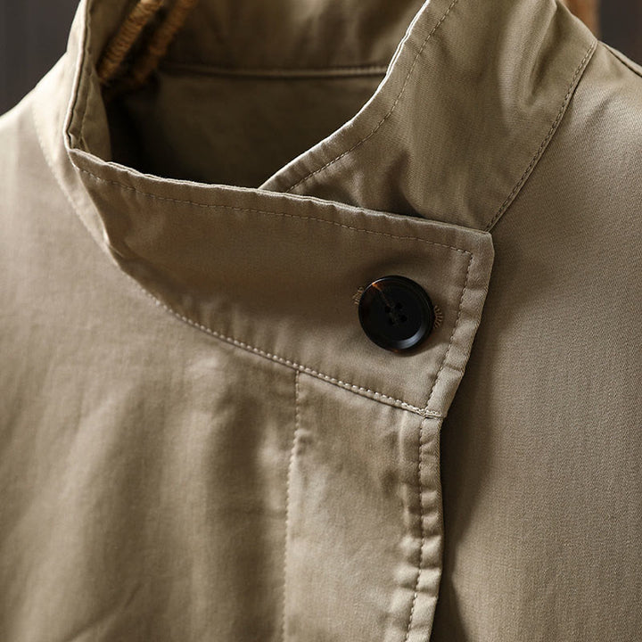 Giacca da donna in cotone di media lunghezza con bottoni autunnali, maniche lunghe e tasche , Buddha Stones - image 6