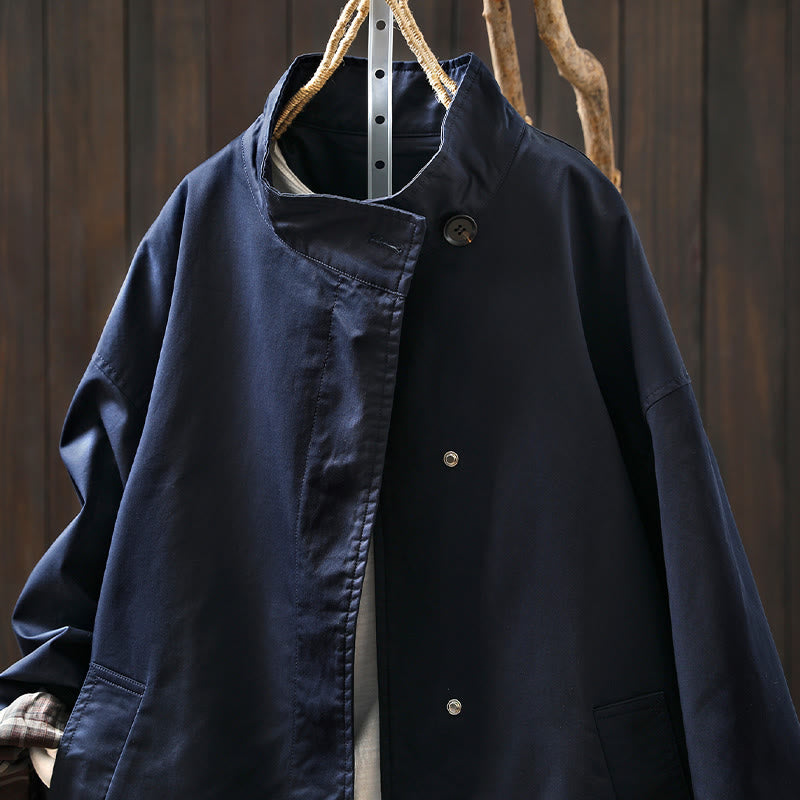 Giacca da donna in cotone di media lunghezza con bottoni autunnali, maniche lunghe e tasche , Buddha Stones - image 1