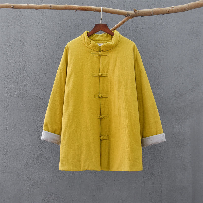 Giacca termica invernale da donna in cotone a maniche lunghe con bottoni a rana Buddha Stones e tasche - image 10