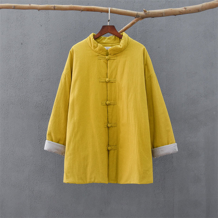 Giacca termica invernale da donna in cotone a maniche lunghe con bottoni a rana Buddha Stones e tasche - image 10