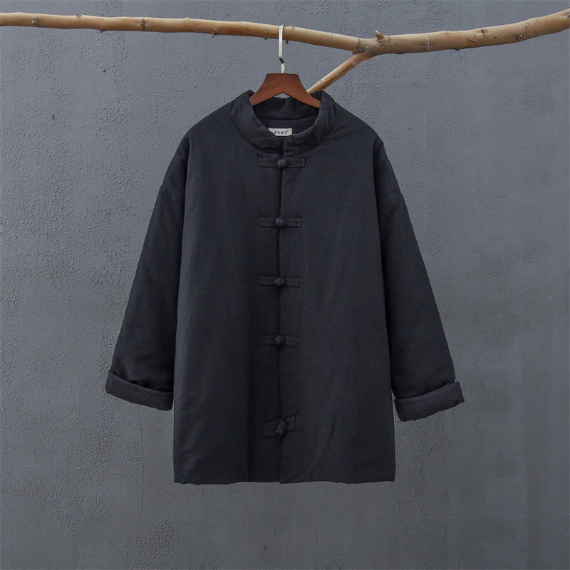 Giacca termica invernale da donna in cotone a maniche lunghe con bottoni a rana Buddha Stones e tasche - image 17