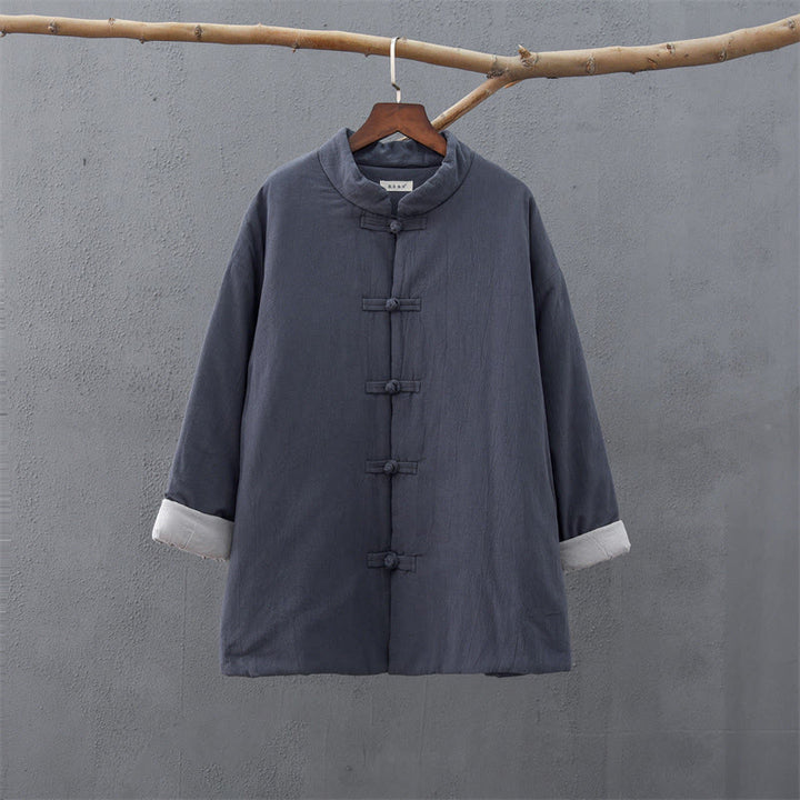 Giacca termica invernale da donna in cotone a maniche lunghe con bottoni a rana Buddha Stones e tasche - image 31