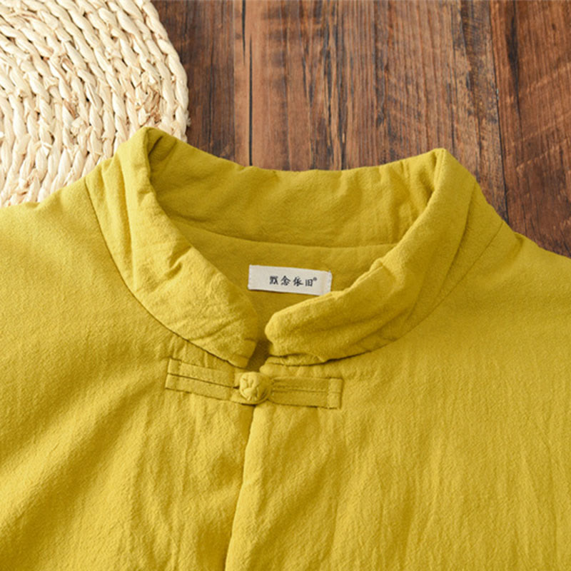 Giacca termica invernale da donna in cotone a maniche lunghe con bottoni a rana Buddha Stones e tasche - image 6