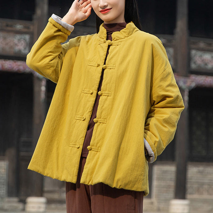 Giacca termica invernale da donna in cotone a maniche lunghe con bottoni a rana Buddha Stones e tasche - Oro - US4, UK/AU8, EU36-38 (F) - image 0