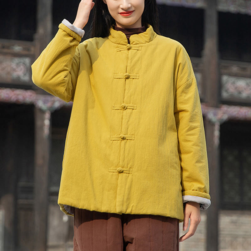 Giacca termica invernale da donna in cotone a maniche lunghe con bottoni a rana Buddha Stones e tasche - image 1