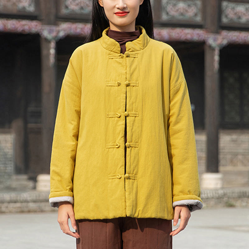 Giacca termica invernale da donna in cotone a maniche lunghe con bottoni a rana Buddha Stones e tasche - image 2