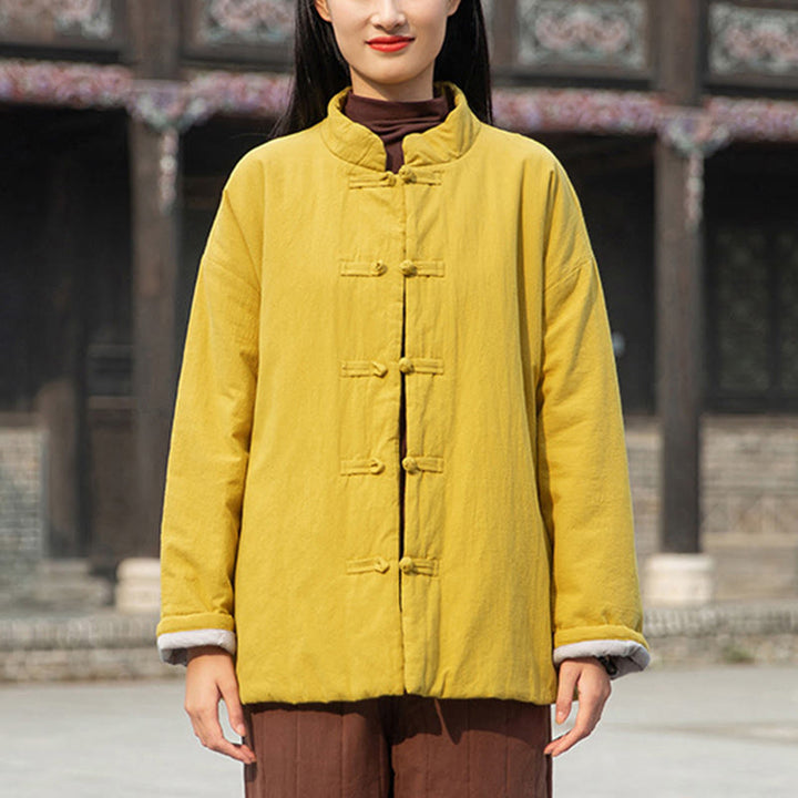 Giacca termica invernale da donna in cotone a maniche lunghe con bottoni a rana Buddha Stones e tasche - image 2