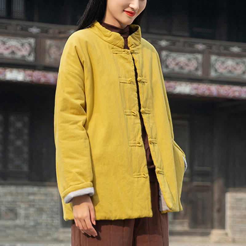 Giacca termica invernale da donna in cotone a maniche lunghe con bottoni a rana Buddha Stones e tasche - image 5