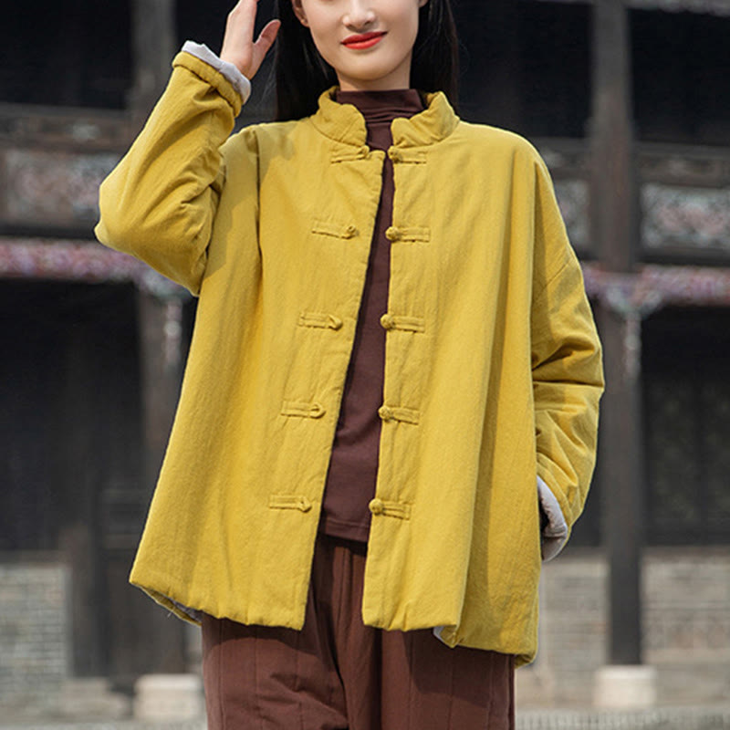 Giacca termica invernale da donna in cotone a maniche lunghe con bottoni a rana Buddha Stones e tasche - image 4