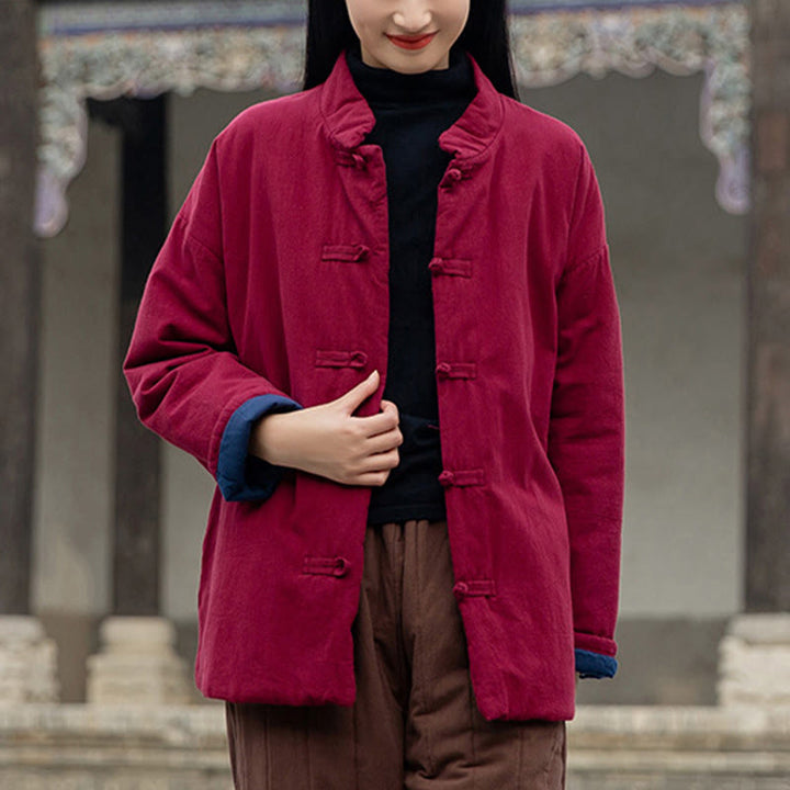 Giacca termica invernale da donna in cotone a maniche lunghe con bottoni a rana Buddha Stones e tasche - Mattoni refrattari - US4， UK/AU8，EU36-38 (F) - image 18