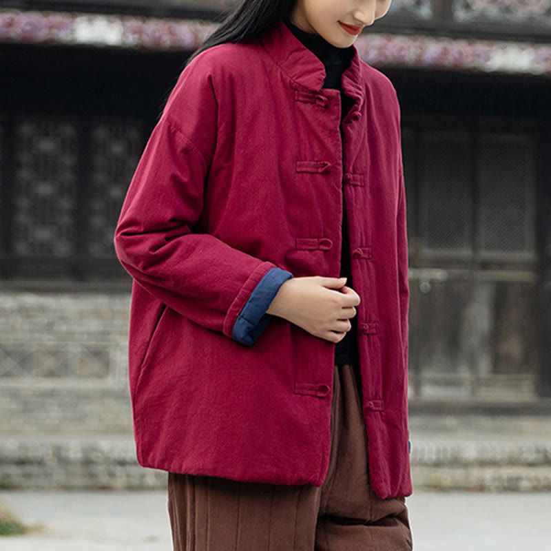 Giacca termica invernale da donna in cotone a maniche lunghe con bottoni a rana Buddha Stones e tasche - image 23