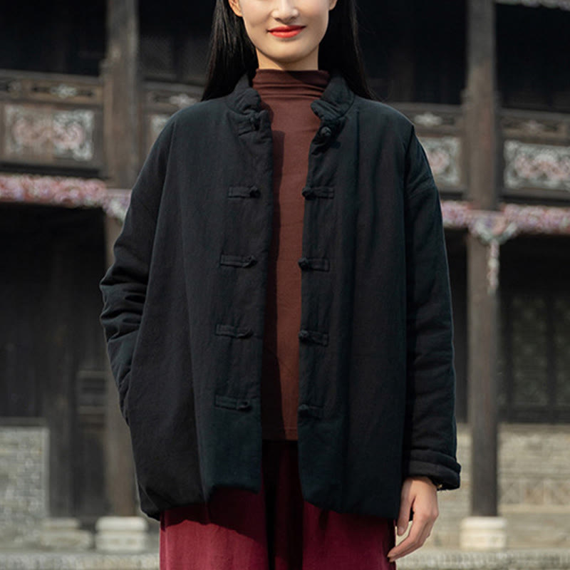 Giacca termica invernale da donna in cotone a maniche lunghe con bottoni a rana Buddha Stones e tasche - Nero - US4， UK/AU8，EU36-38 (F) - image 11