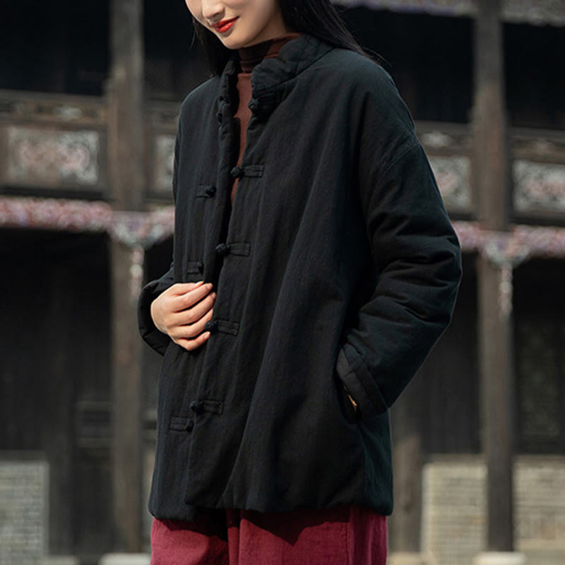 Giacca termica invernale da donna in cotone a maniche lunghe con bottoni a rana Buddha Stones e tasche - image 14