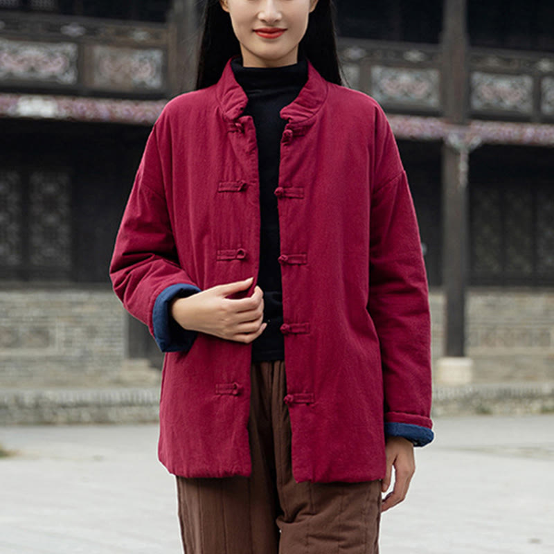 Giacca termica invernale da donna in cotone a maniche lunghe con bottoni a rana Buddha Stones e tasche - image 21