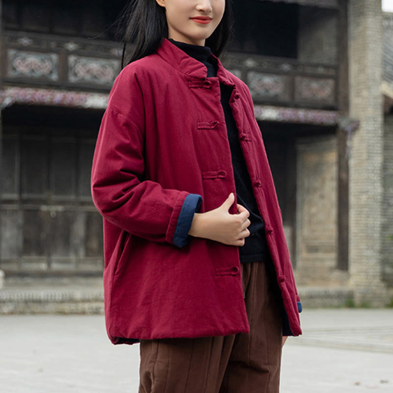 Giacca termica invernale da donna in cotone a maniche lunghe con bottoni a rana Buddha Stones e tasche - image 22