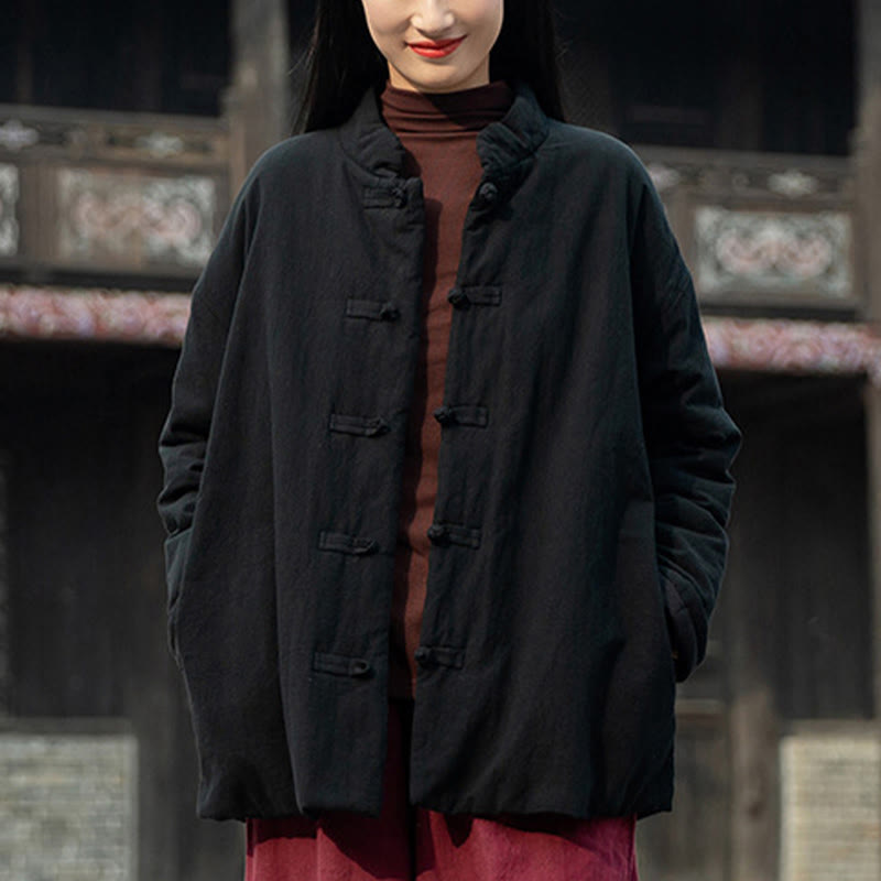 Giacca termica invernale da donna in cotone a maniche lunghe con bottoni a rana Buddha Stones e tasche - image 16