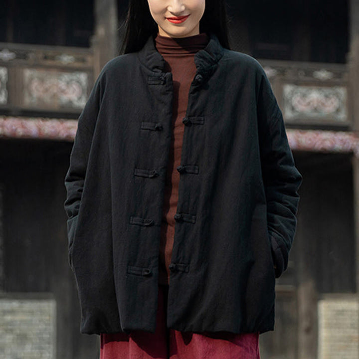 Giacca termica invernale da donna in cotone a maniche lunghe con bottoni a rana Buddha Stones e tasche - image 16