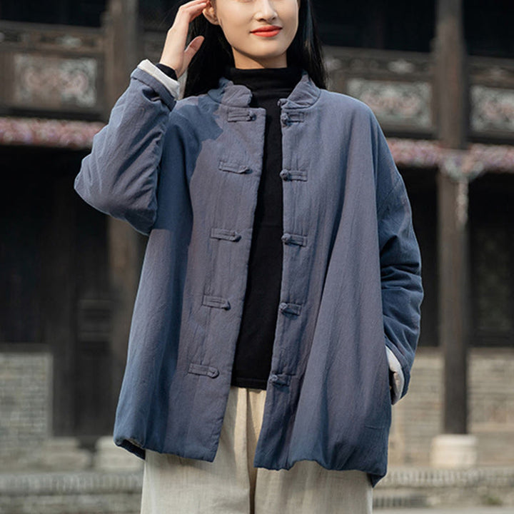 Giacca termica invernale da donna in cotone a maniche lunghe con bottoni a rana Buddha Stones e tasche - image 28