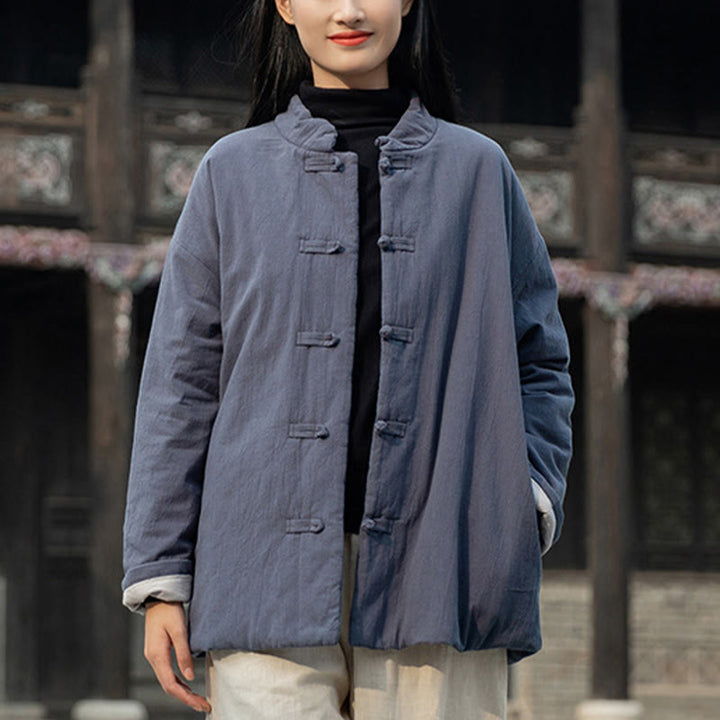 Giacca termica invernale da donna in cotone a maniche lunghe con bottoni a rana Buddha Stones e tasche - Grigio - US4, UK/AU8, EU36-38 (F) - image 25