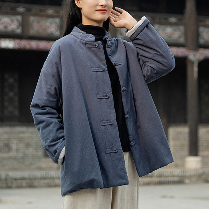 Giacca termica invernale da donna in cotone a maniche lunghe con bottoni a rana Buddha Stones e tasche - image 27