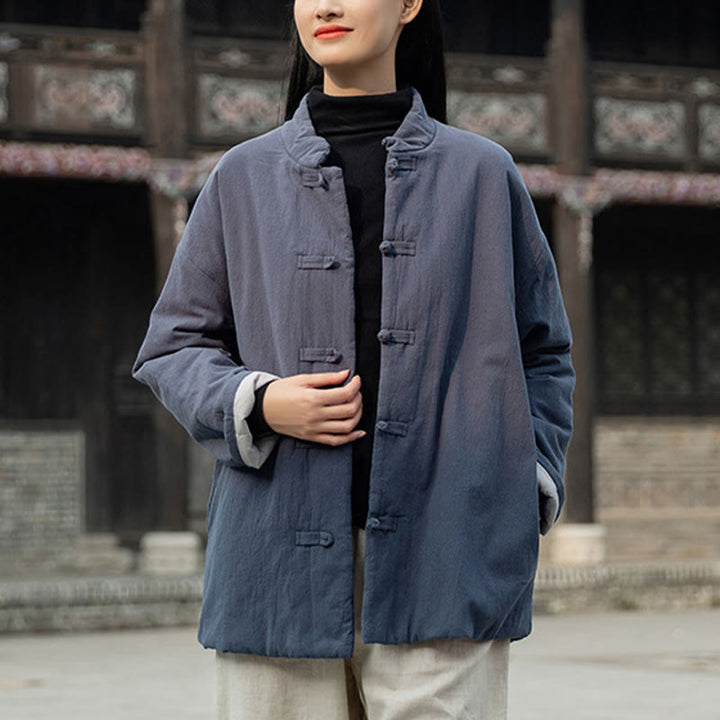 Giacca termica invernale da donna in cotone a maniche lunghe con bottoni a rana Buddha Stones e tasche - image 26