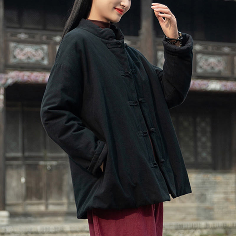 Giacca termica invernale da donna in cotone a maniche lunghe con bottoni a rana Buddha Stones e tasche - image 13