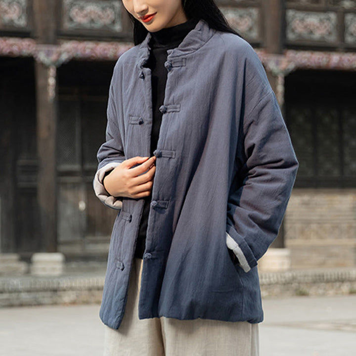 Giacca termica invernale da donna in cotone a maniche lunghe con bottoni a rana Buddha Stones e tasche - image 29