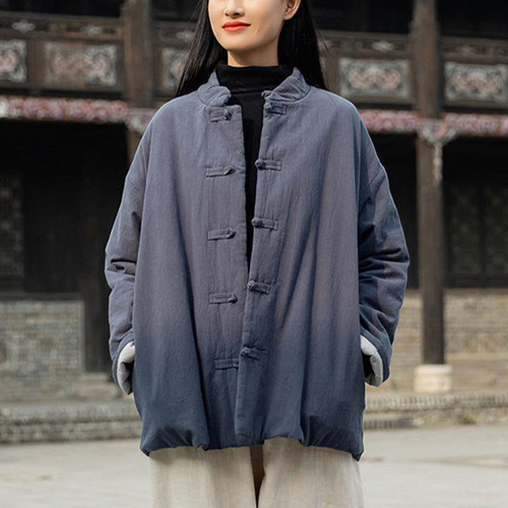 Giacca termica invernale da donna in cotone a maniche lunghe con bottoni a rana Buddha Stones e tasche - image 30